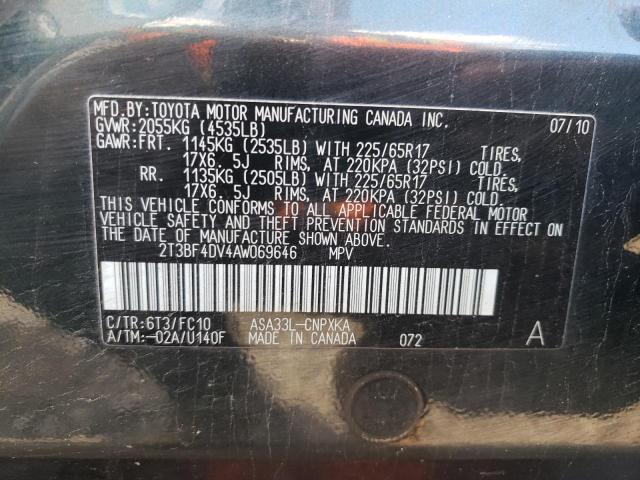 Photo 10 from auction – 2010 TOYOTA RAV4 with VIN 2T3BF4DV4AW069646