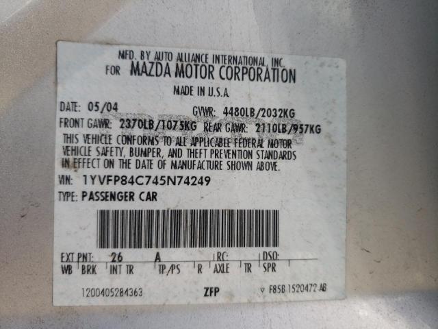 Photo 10 from auction – 2004 MAZDA 6 I with VIN 1YVFP84C745N74249