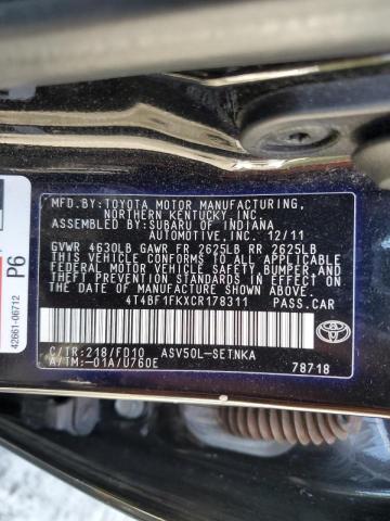 Photo 10 from auction – 2012 TOYOTA CAMRY BASE with VIN 4T4BF1FKXCR178311