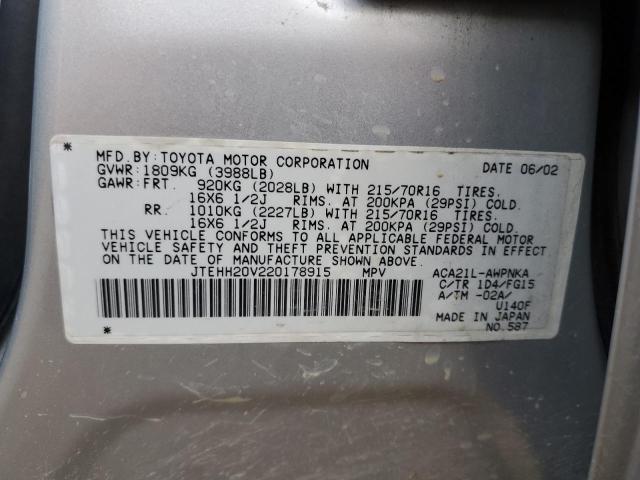 Photo 10 from auction – 2002 TOYOTA RAV4 with VIN JTEHH20V220178915
