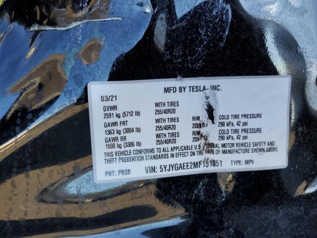 Photo 10 from auction – 2021 TESLA MODEL Y with VIN 5YJYGAEE2MF151051