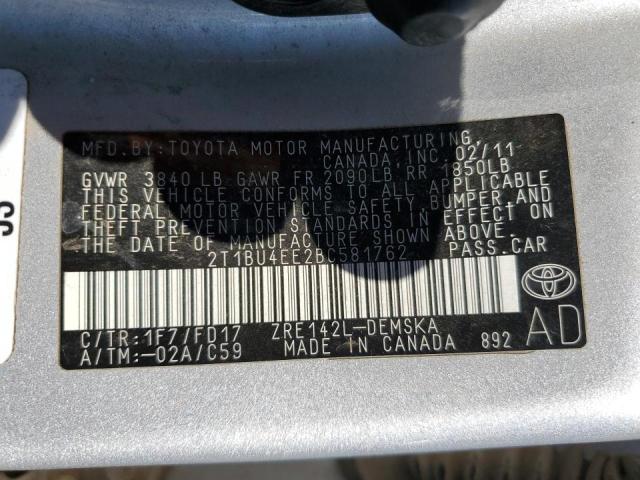 Photo 10 from auction – 2011 TOYOTA CAROLLA with VIN 2T1BU4EE2BC581762