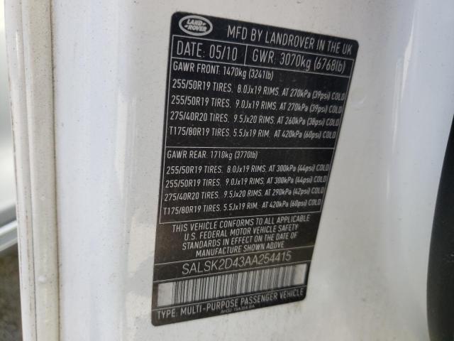 Photo 10 from auction – 2010 LAND ROVER RANGE ROVE with VIN SALSK2D43AA254415