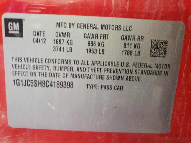 Photo 10 from auction – 2012 CHEVROLET SONIC with VIN 1G1JC5SH8C4189398