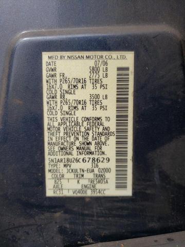 Photo 10 from auction – 2006 NISSAN PATHFINDER with VIN 5N1AR18U26C678629