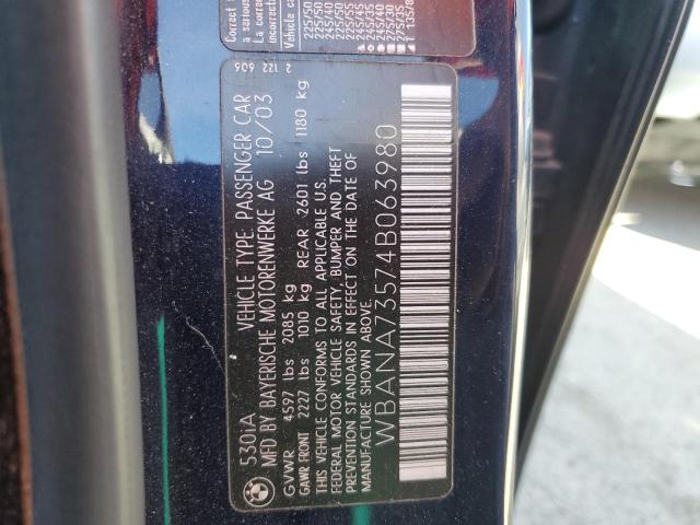 Photo 10 from auction – 2004 BMW 530 I with VIN WBANA73574B063980
