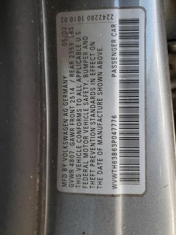 Photo 10 from auction – 2003 VOLKSWAGEN PASSAT GLX with VIN WVWTH63B63P047776