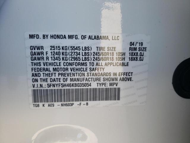 Photo 10 from auction – 2019 HONDA PILOT EXL with VIN 5FNYF5H46KB035054
