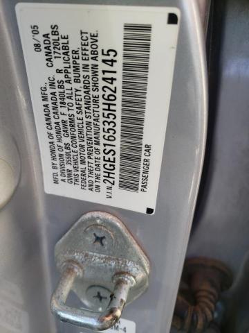 Photo 10 from auction – 2005 HONDA CIVIC LX with VIN 2HGES16535H624145