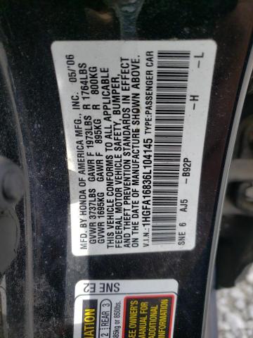 Photo 10 from auction – 2006 HONDA CIVIC with VIN 1HGFA16836L104145