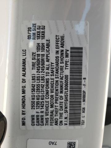 Photo 10 from auction – 2020 HONDA PILOT EXL with VIN 5FNYF6H57LB060500