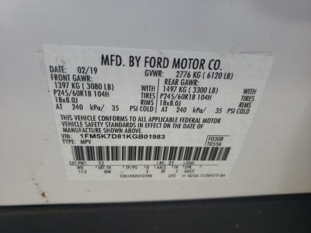 Photo 10 from auction – 2019 FORD EXPLORER X with VIN 1FM5K7D81KGB01983