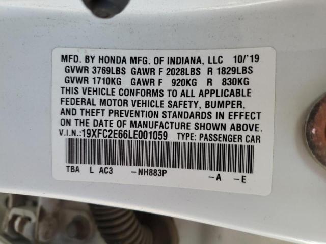 Photo 10 from auction – 2020 HONDA CIVIC LX with VIN 19XFC2E66LE001059