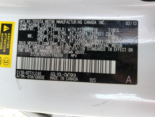 Photo 10 from auction – 2013 LEXUS RX 350 with VIN 2T2ZK1BA2DC114098