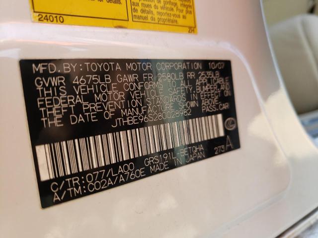 Photo 10 from auction – 2008 LEXUS GS 350 with VIN JTHBE96S280028982