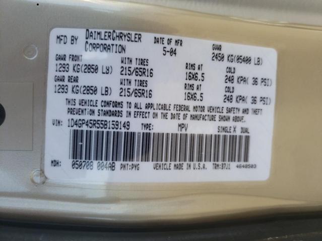 Photo 10 from auction – 2005 DODGE CARAVAN SX with VIN 1D4GP45R55B159149