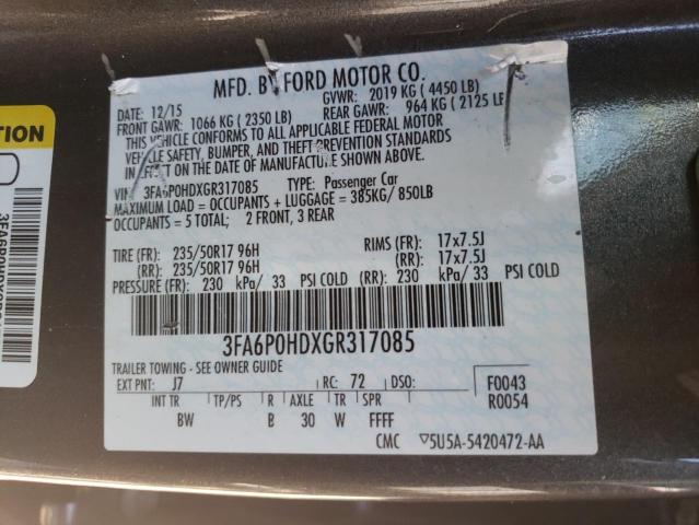 Photo 10 from auction – 2016 FORD FUSION SE with VIN 3FA6P0HDXGR317085
