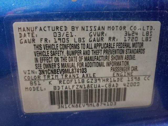 Photo 10 from auction – 2021 NISSAN VERSA SV with VIN 3N1CN8EV9ML874103