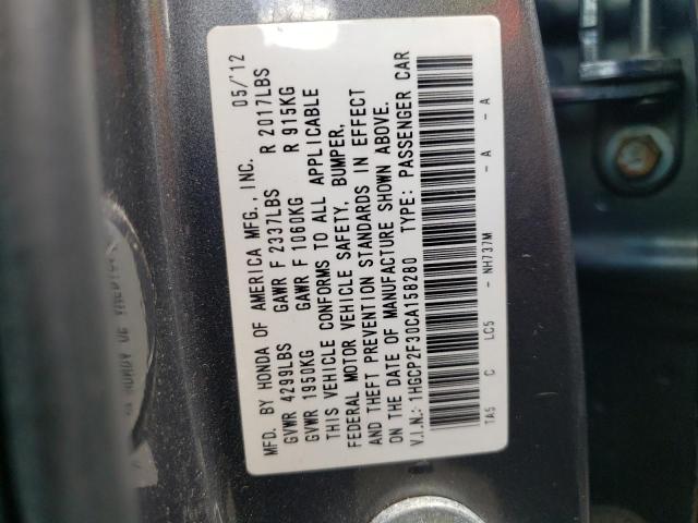 Photo 10 from auction – 2012 HONDA ACCORD LX with VIN 1HGCP2F30CA158280
