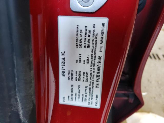 Photo 10 from auction – 2019 TESLA MODEL 3 with VIN 5YJ3E1EB5KF194558