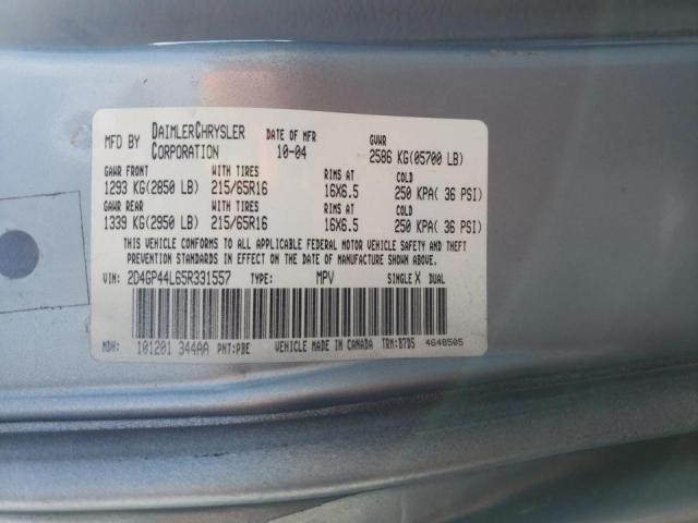 Photo 10 from auction – 2005 DODGE GRAND CARA with VIN 2D4GP44L65R331557