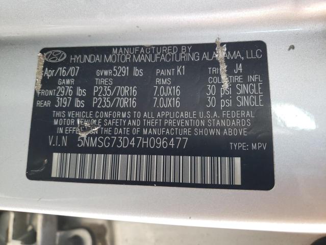 Photo 10 from auction – 2007 HYUNDAI SANTA FE G with VIN 5NMSG73D47H096477