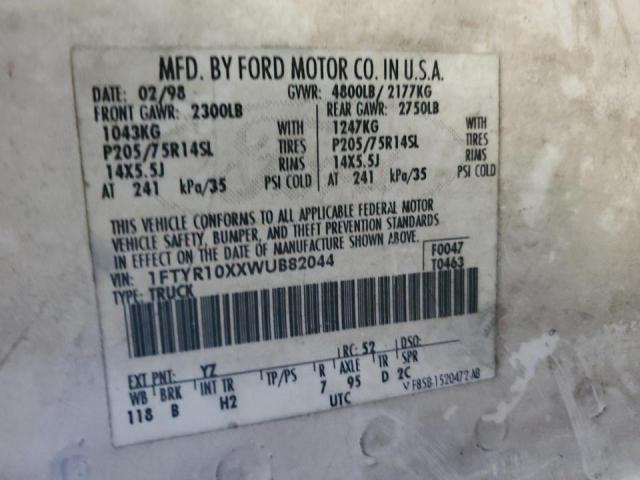 Photo 10 from auction – 1998 FORD RANGER with VIN 1FTYR10XXWUB82044