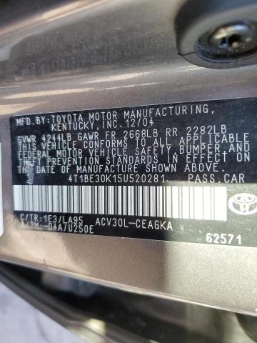 Photo 10 from auction – 2005 TOYOTA CAMRY LE with VIN 4T1BE30K15U520281