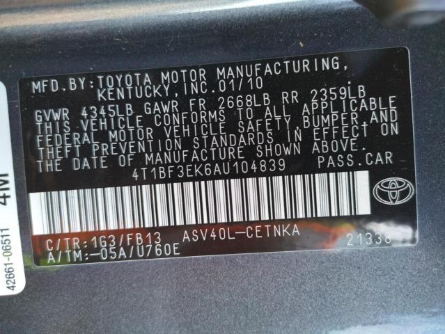 Photo 10 from auction – 2010 TOYOTA CAMRY BASE with VIN 4T1BF3EK6AU104839