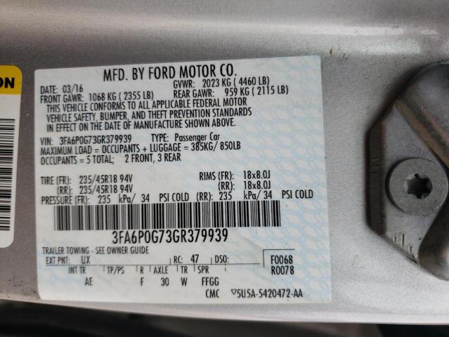 Photo 10 from auction – 2016 FORD FUSION S with VIN 3FA6P0G73GR379939