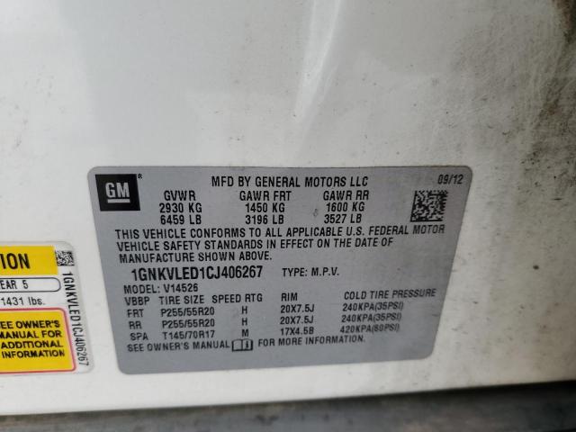 Photo 10 from auction – 2012 CHEVROLET TRAVERSE L with VIN 1GNKVLED1CJ406267