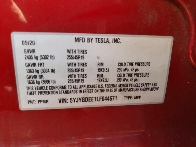 Photo 10 from auction – 2020 TESLA MODEL Y with VIN 5YJYGDEE1LF044671