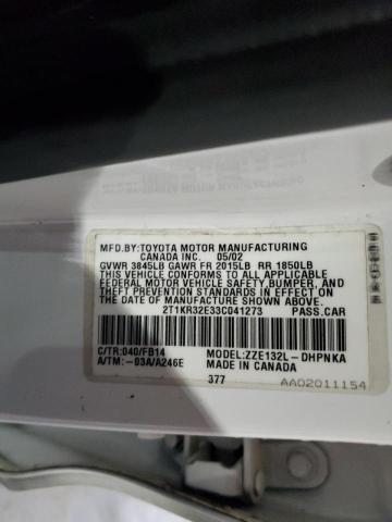 Foto 10 de la subasta – 2003 TOYOTA COROLLA MA con VIN 2T1KR32E33C041273
