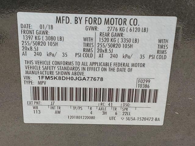 Photo 10 from auction – 2018 FORD EXPLORER X with VIN 1FM5K8DH0JGA77678