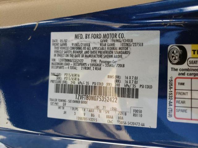 Photo 10 from auction – 2007 FORD MUSTANG with VIN 1ZVFT80N075352422