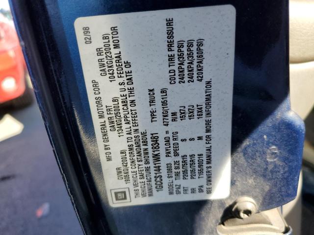 Photo 10 from auction – 1998 CHEVROLET S-10 with VIN 1GCCS1441WK183481