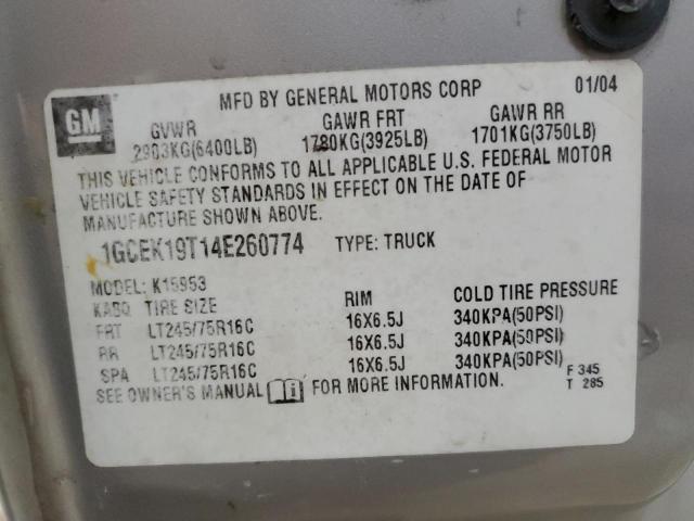 Photo 10 from auction – 2004 CHEVROLET SILVERADO with VIN 1GCEK19T14E260774