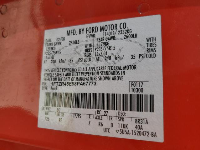 Photo 10 from auction – 2008 FORD RANGER SUP with VIN 1FTZR45E98PA67773