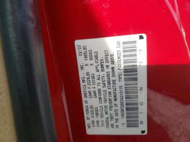 Photo 10 from auction – 2007 HONDA ACCORD EX with VIN 1HGCM72687A010115