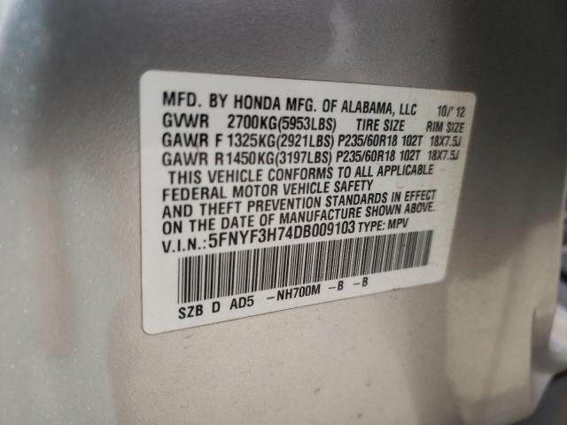 Photo 10 from auction – 2013 HONDA PILOT EXLN with VIN 5FNYF3H74DB009103