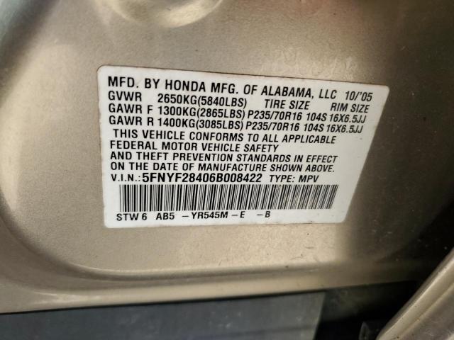 Photo 10 from auction – 2006 HONDA PILOT EX with VIN 5FNYF28406B008422