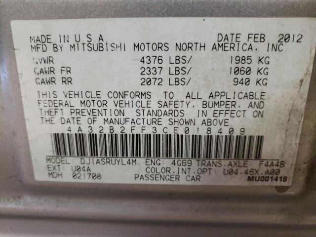 Photo 10 from auction – 2012 MITSUBISHI GALANT FE with VIN 4A32B2FF3CE018409