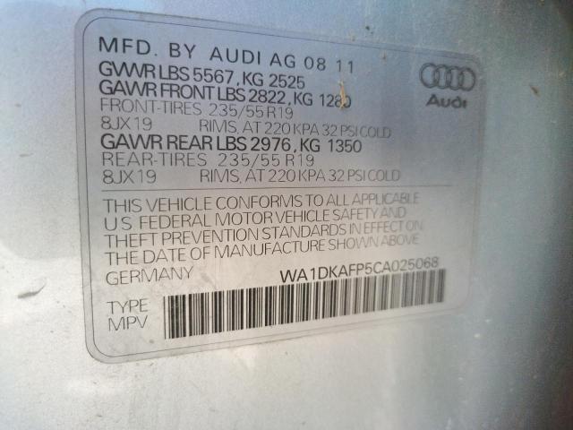 Photo 10 from auction – 2012 AUDI Q5 PREMIUM with VIN WA1DKAFP5CA025068