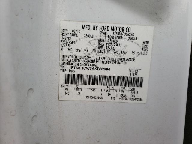Photo 10 from auction – 2010 FORD F150 with VIN 1FTMF1CW7AKB82694