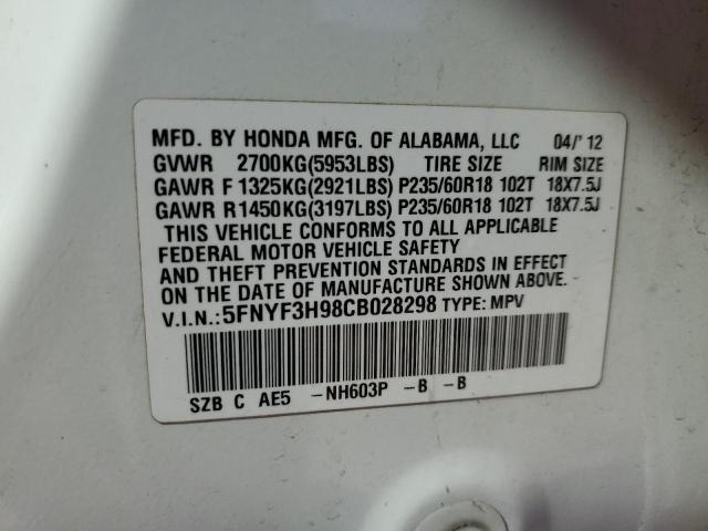 Photo 10 from auction – 2012 HONDA PILOT TOUR with VIN 5FNYF3H98CB028298