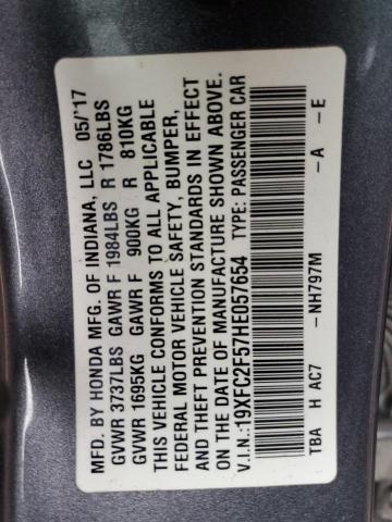 Photo 10 from auction – 2017 HONDA CIVIC LX with VIN 19XFC2F57HE057654