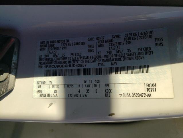 Photo 10 from auction – 2017 FORD ESCAPE SE with VIN 1FMCU9GDXHUD43557