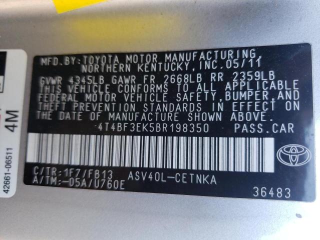 Photo 10 from auction – 2011 TOYOTA CAMRY BASE with VIN 4T4BF3EK5BR198350