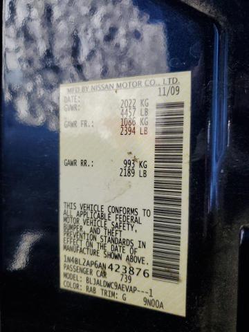 Photo 10 from auction – 2010 NISSAN ALTIMA SR with VIN 1N4BL2AP6AN423876