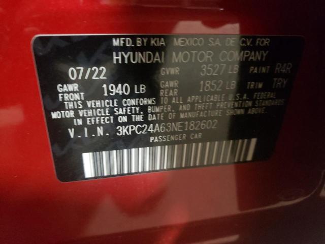 Photo 10 from auction – 2022 HYUNDAI ACCENT SE with VIN 3KPC24A63NE182602